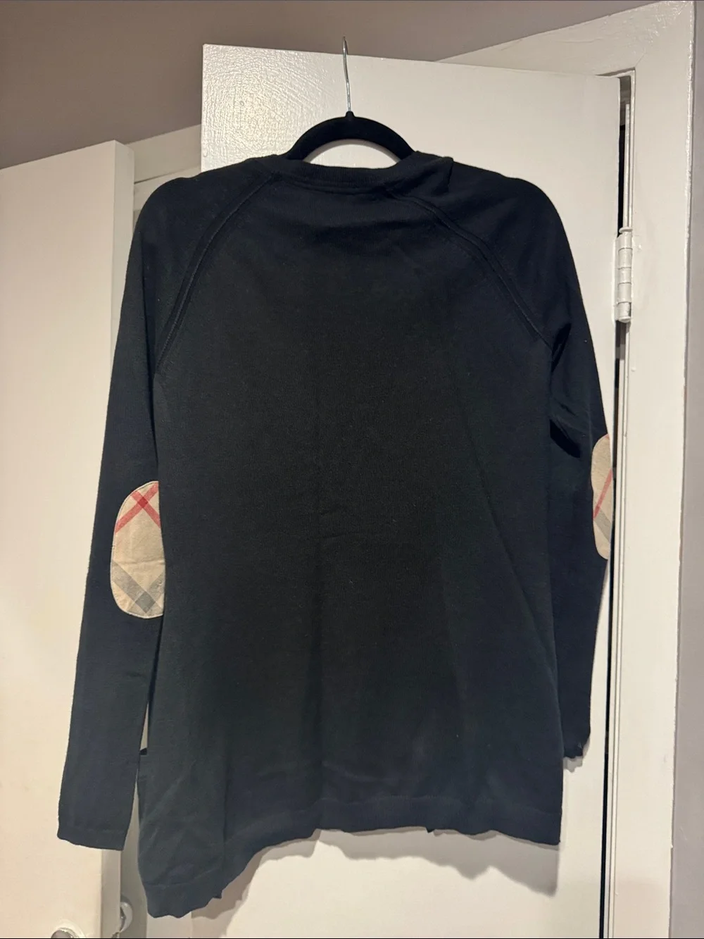 Burberry Black Cardigan with Signature Check Elbow Patches